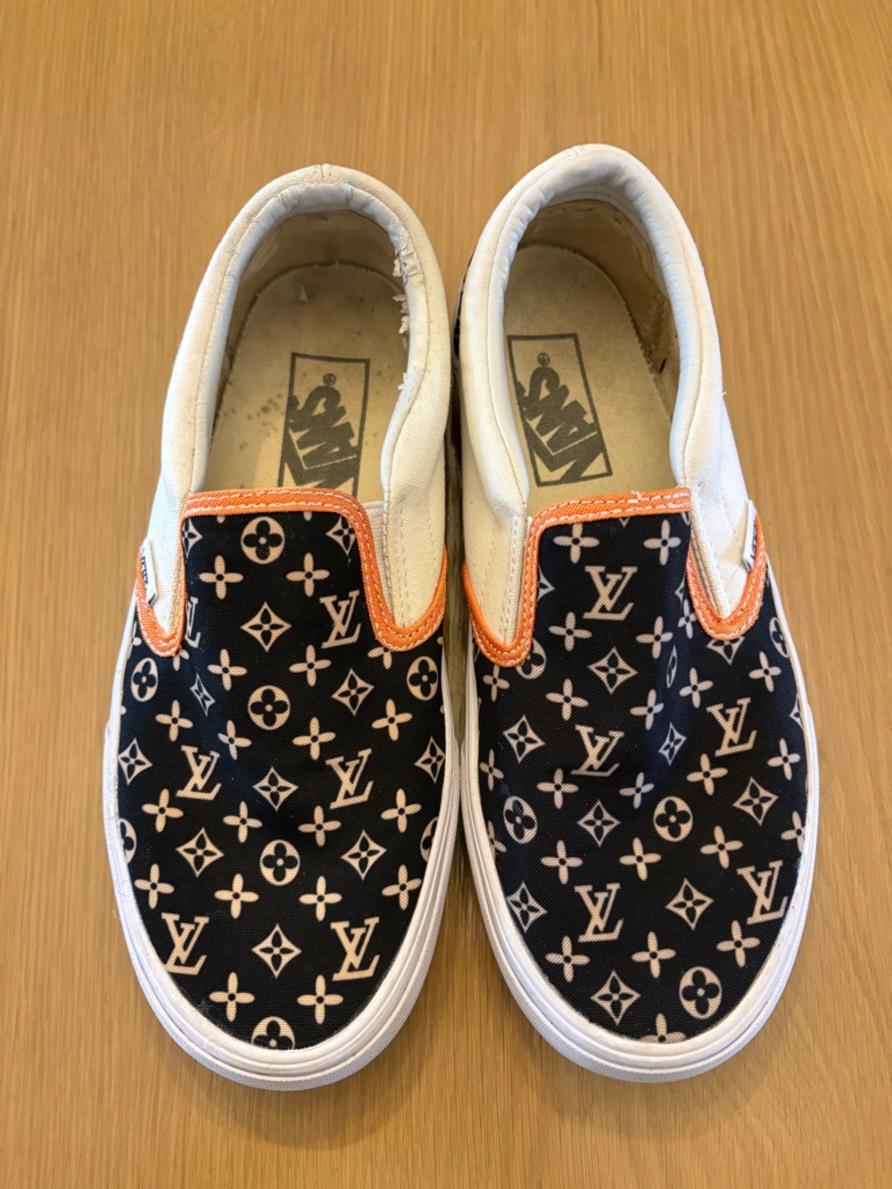 Vans Slip-On Shoes with Louis Vuitton style pattern